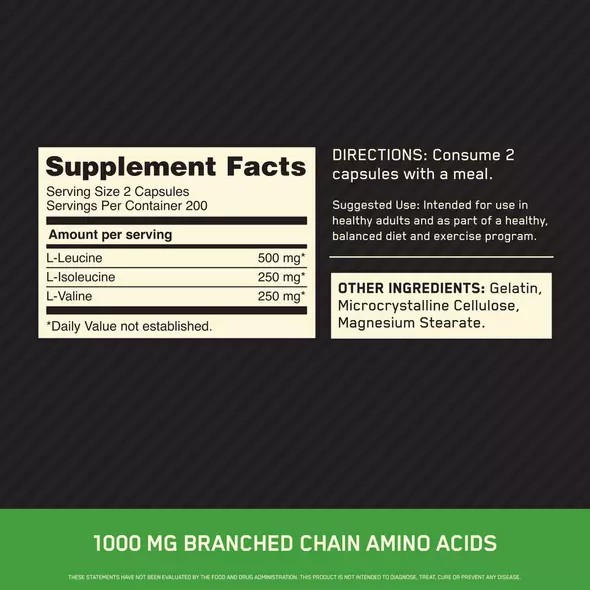 Optimum Nutrition BCAA 1000 400 Capsules (200 Servings) Portugal | DUZLHX198