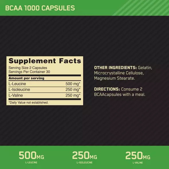 Optimum Nutrition BCAA 1000 60 Capsules (30 Servings) Portugal | LWPTJM912