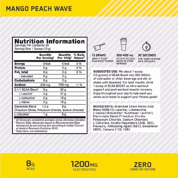 Optimum Nutrition BCAA Boost Mango Peach 30 Serves Portugal | ODXYTZ601