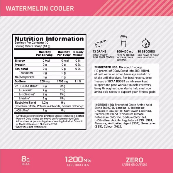 Optimum Nutrition BCAA Boost Watermelon 30 Serves Portugal | OKUIVF516