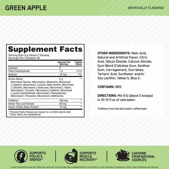 Optimum Nutrition ESSENTIAL AMIN.O. ENERGY® Green Apple 0.6 lb (30 Servings) Portugal | HBXAZL174