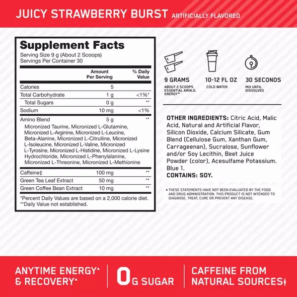 Optimum Nutrition ESSENTIAL AMIN.O. ENERGY® Juicy Strawberry - Notify Me 0.6 lb - Notify me Portugal | QRJNLX290