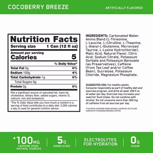 Optimum Nutrition ESSENTIAL AMIN.O. ENERGY+ Electrolytes Sparkling *new* Cocoberry Breeze 355ml * 12 Cans (12 Servings) Portugal | LNXWIZ719