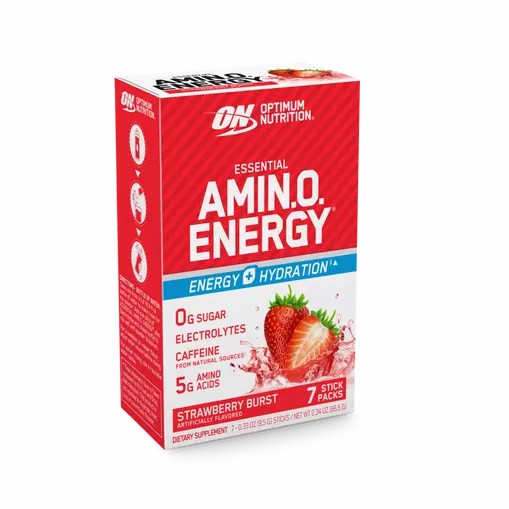 Optimum Nutrition Essential AMIN.O. ENERGY + Electrolytes Strawberry Burst 7 Stick Packs (7 Servings) Portugal | BTWKIR356