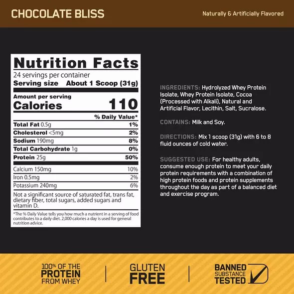 Optimum Nutrition GOLD STANDARD® 100% Isolate Chocolate Bliss 3 lb (44 Servings) Portugal | XAZNFY793