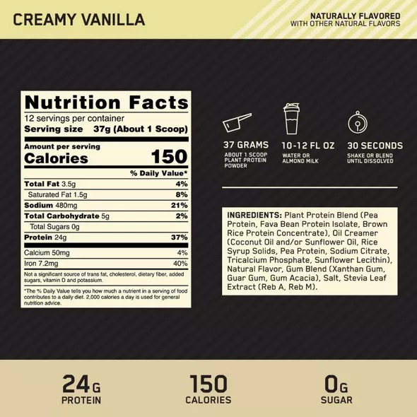 Optimum Nutrition GOLD STANDARD® 100% Plant Creamy Vanilla 0.98 lb (12 Servings) Portugal | PWRMSV314