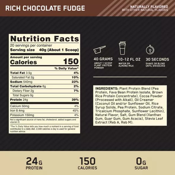 Optimum Nutrition GOLD STANDARD® 100% Plant Rich Chocolate Fudge 1.06 lb (12 Servings) Portugal | LHOXQC691