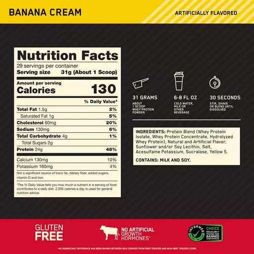 Optimum Nutrition GOLD STANDARD 100% WHEY™ Banana Cream 2 lb (29 Servings) Portugal | LUPQAX548