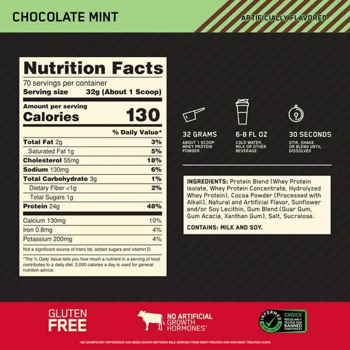 Optimum Nutrition GOLD STANDARD 100% WHEY™ Chocolate Mint 5 lb (70 Servings) Portugal | AOFCTM124