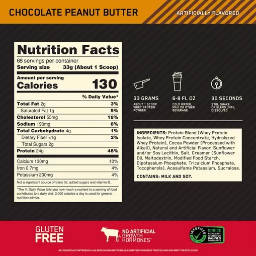 Optimum Nutrition GOLD STANDARD 100% WHEY™ Chocolate Peanut Butter 1.5 lb (22 Servings) Portugal | MOICTU614