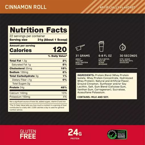 Optimum Nutrition GOLD STANDARD 100% WHEY™ Cinnamon Roll 1.5 lb (22 Servings) Portugal | NARVQM840