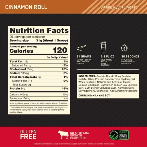 Optimum Nutrition GOLD STANDARD 100% WHEY™ Cinnamon Roll 2 lb (29 Servings) Portugal | TNEMZQ674