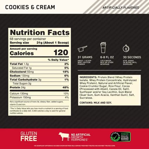 Optimum Nutrition GOLD STANDARD 100% WHEY™ Cookies & Cream 5 lb (68 Servings) Portugal | CFTIZD765