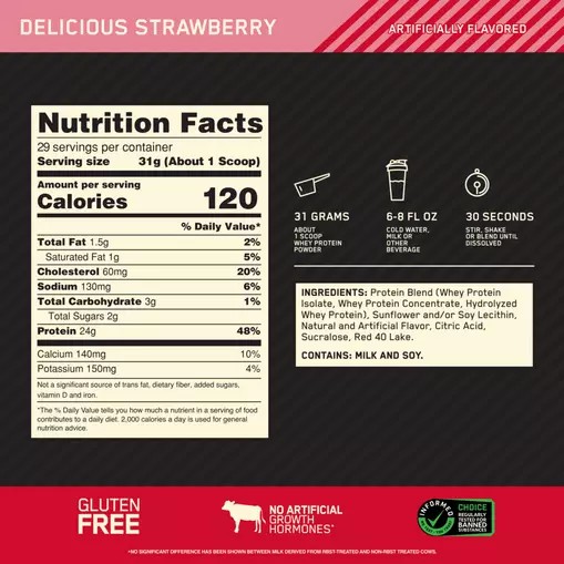 Optimum Nutrition GOLD STANDARD 100% WHEY™ Delicious Strawberry 2 lb (29 Servings) Portugal | COLAKI204