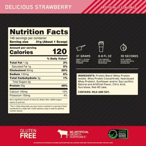 Optimum Nutrition GOLD STANDARD 100% WHEY™ Delicious Strawberry 10 lb (146 Servings) Portugal | SQHLOP475