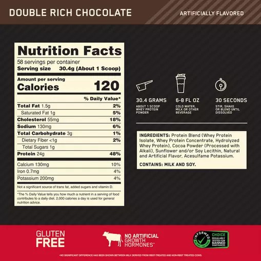 Optimum Nutrition GOLD STANDARD 100% WHEY™ Double Rich Chocolate 4 lb (58 Servings) Portugal | BGTIER586