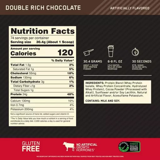 Optimum Nutrition GOLD STANDARD 100% WHEY™ Double Rich Chocolate 5 lb (74 Servings) Portugal | AJINUO385