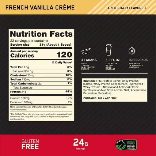 Optimum Nutrition GOLD STANDARD 100% WHEY™ French Vanilla Creme 1.5 lb (22 Servings) Portugal | UHNMAJ364