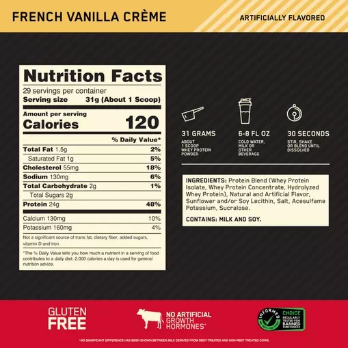 Optimum Nutrition GOLD STANDARD 100% WHEY™ French Vanilla Creme 2 lb (29 Servings) Portugal | CGORQA215