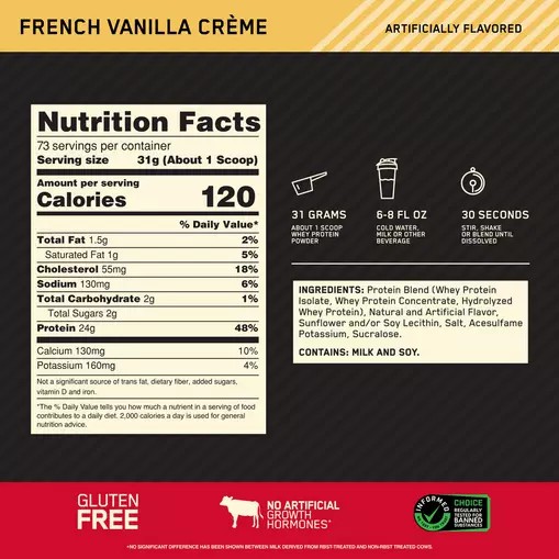 Optimum Nutrition GOLD STANDARD 100% WHEY™ French Vanilla Creme 5 lb (73 Servings) Portugal | WSGBPZ059