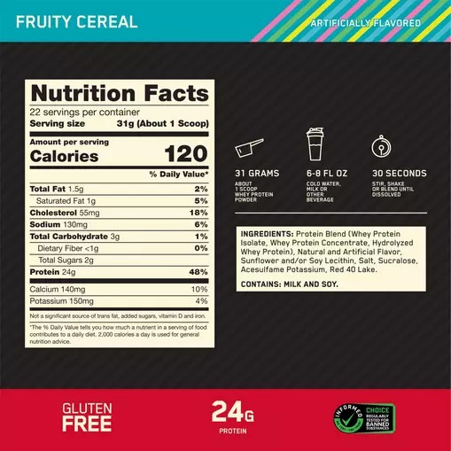 Optimum Nutrition GOLD STANDARD 100% WHEY™ Fruity Cereal 1.5 lb (22 Servings) Portugal | GZFEUX783