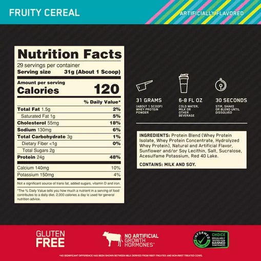 Optimum Nutrition GOLD STANDARD 100% WHEY™ Fruity Cereal 2 lb (29 Servings) Portugal | VBYUDS453