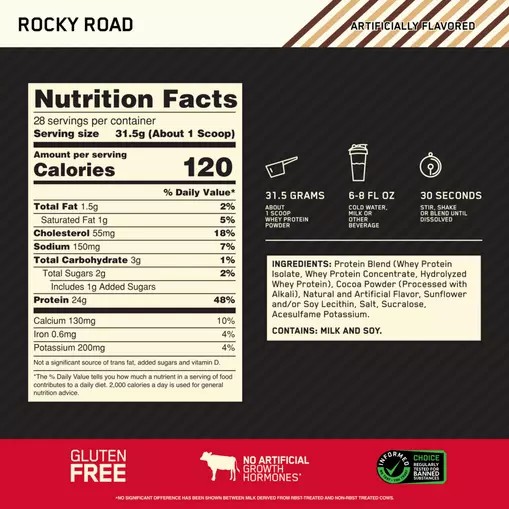 Optimum Nutrition GOLD STANDARD 100% WHEY™ Rocky Road 2 lb (28 Servings) Portugal | BGUMYT891