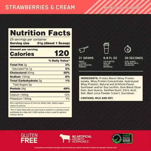 Optimum Nutrition GOLD STANDARD 100% WHEY™ Strawberries & Cream 2 lb (29 Servings) Portugal | SRLTVB463