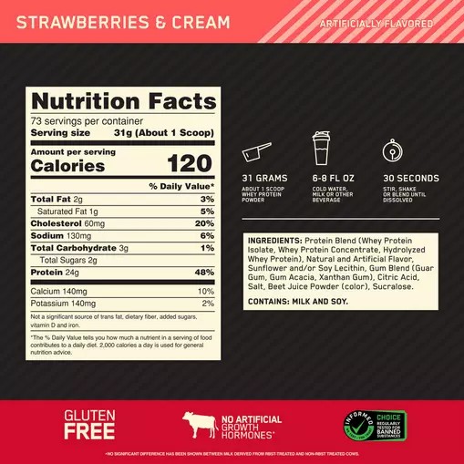 Optimum Nutrition GOLD STANDARD 100% WHEY™ Strawberries & Cream 5 lb (73 Servings) Portugal | RUBFWL037