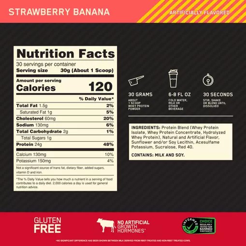 Optimum Nutrition GOLD STANDARD 100% WHEY™ Strawberry Banana 2 lb (30 Servings) Portugal | VZTRGX986