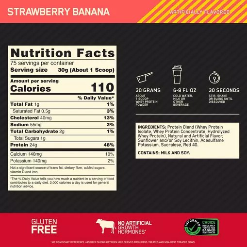 Optimum Nutrition GOLD STANDARD 100% WHEY™ Strawberry Banana 5 lb (75 Servings) Portugal | PROUTV156