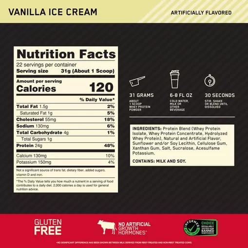 Optimum Nutrition GOLD STANDARD 100% WHEY™ Vanilla Ice Cream 1.5 lb (22 Servings) Portugal | UBZENO819