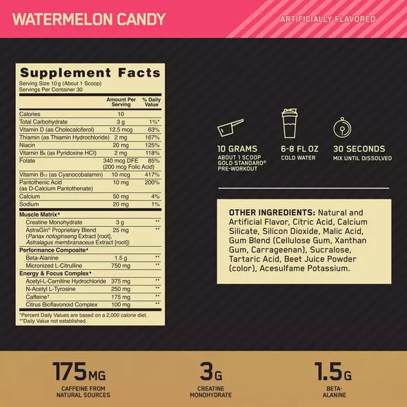 Optimum Nutrition GOLD STANDARD® Pre-Workout Watermelon 0.66 lb (30 Servings) Portugal | ZXQRDY791