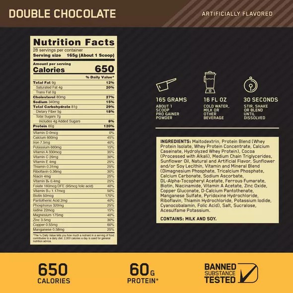 Optimum Nutrition GOLD STANDARD® Pro Gainer Double Chocolate 5.09 lb (14 Servings) Portugal | HKRAFO470