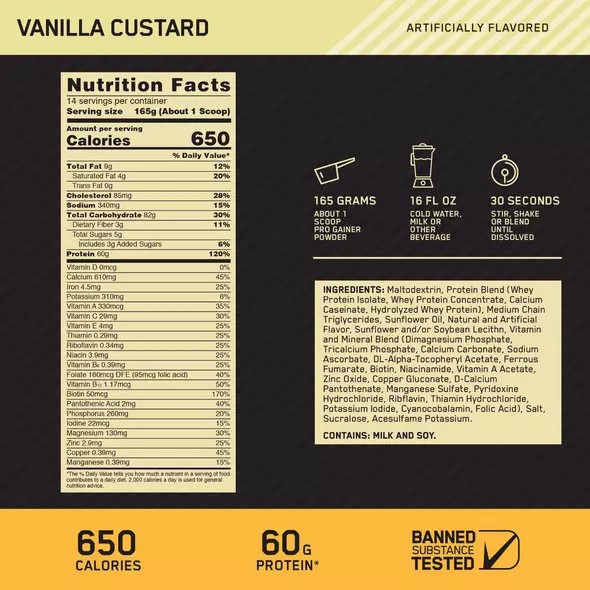 Optimum Nutrition GOLD STANDARD® Pro Gainer Vanilla Custard 5.09 lb (14 Servings) Portugal | AWEVQM361