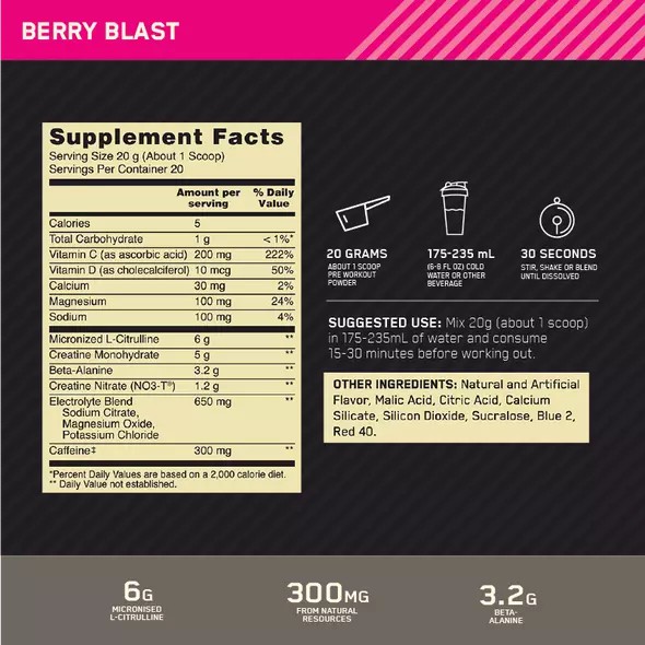 Optimum Nutrition Gold Standard Pre Advanced Berry Blast 20 Serves Portugal | ADLGHU450