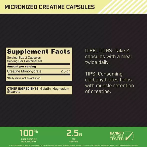 Optimum Nutrition Micronized Creatine Capsules 100 Capsules (50 Servings) Portugal | SYLFIP041