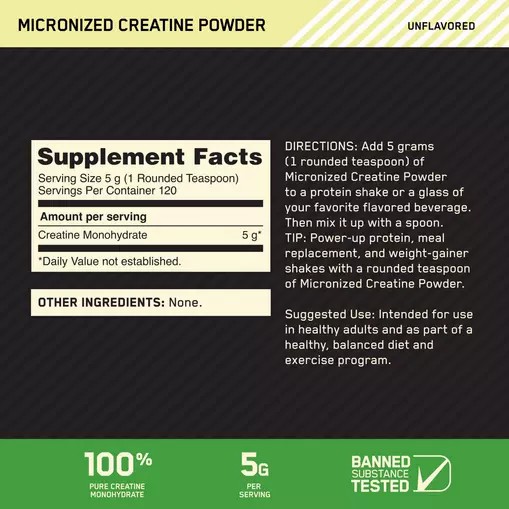 Optimum Nutrition Micronized Creatine Powder Unflavored 1.32 lb (120 Servings) Portugal | GTBEHM154