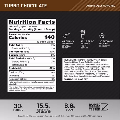 Optimum Nutrition PLATINUM HYDROWHEY™ Turbo Chocolate 3.61 lb (40 Servings) Portugal | YEMDWH192