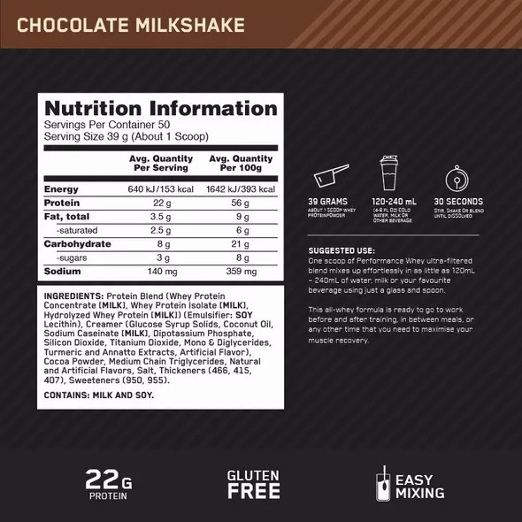 Optimum Nutrition Performance Whey Chocolate 1.95kg Portugal | TBKQRZ306