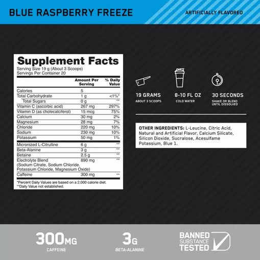 Optimum Nutrition Platinum Igniter Blue Raspberry Freeze 0.84 lb (20 Servings) Portugal | MZQNCF328