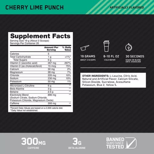 Optimum Nutrition Platinum Igniter Cherry Lime Punch 0.84 lb (20 Servings) Portugal | WMCIVT047